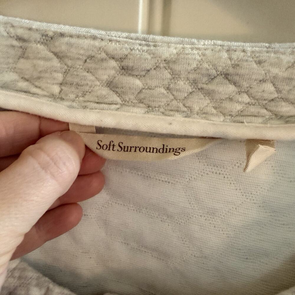 Soft Surroundings Women’s Quilted Longline Jacket Cream Gray Size M Snap Closure - Picture 5 of 12
